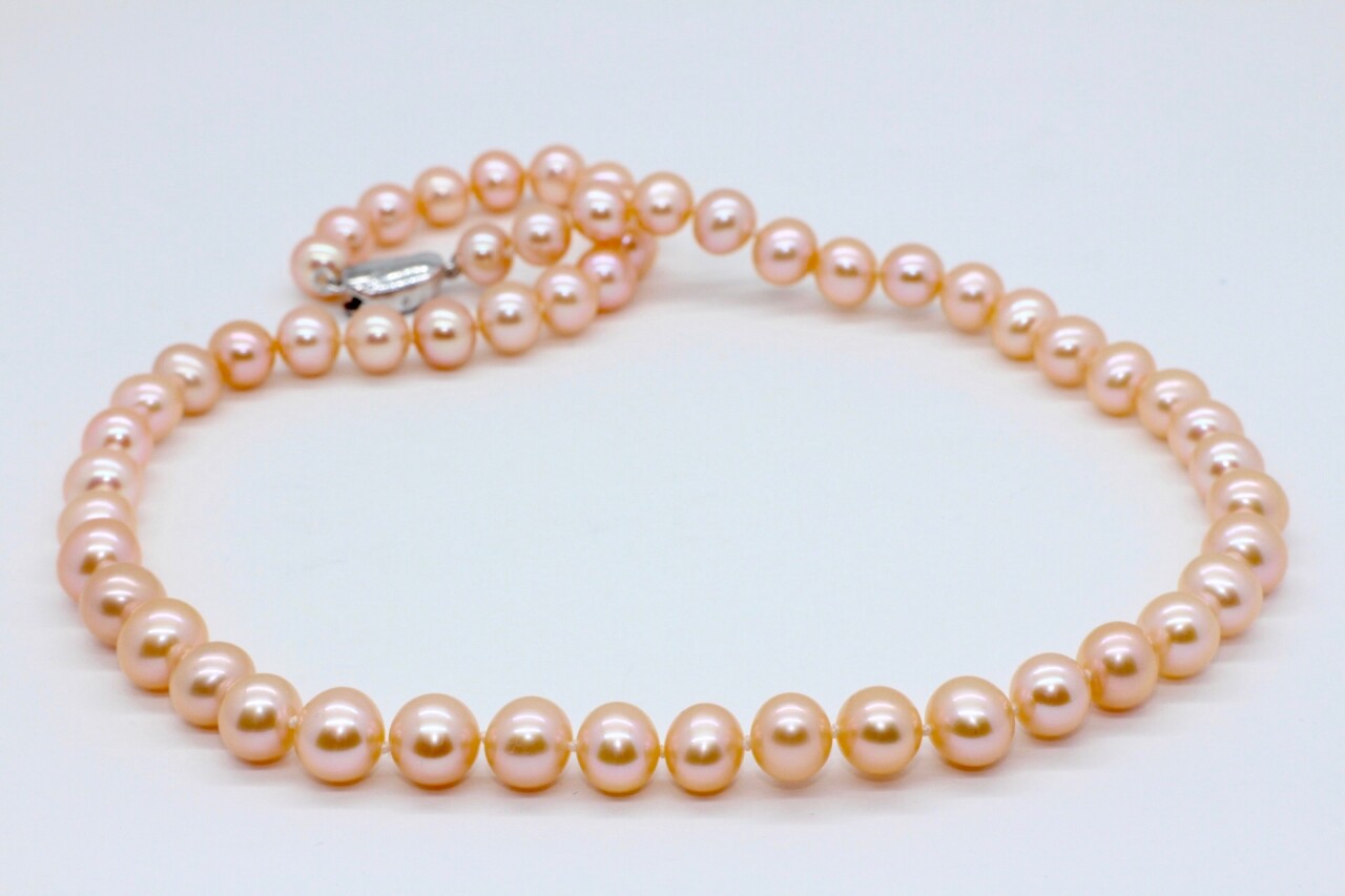 【お洒落なオレンジ】8.5-7.5mm高級淡水真珠ネックレス