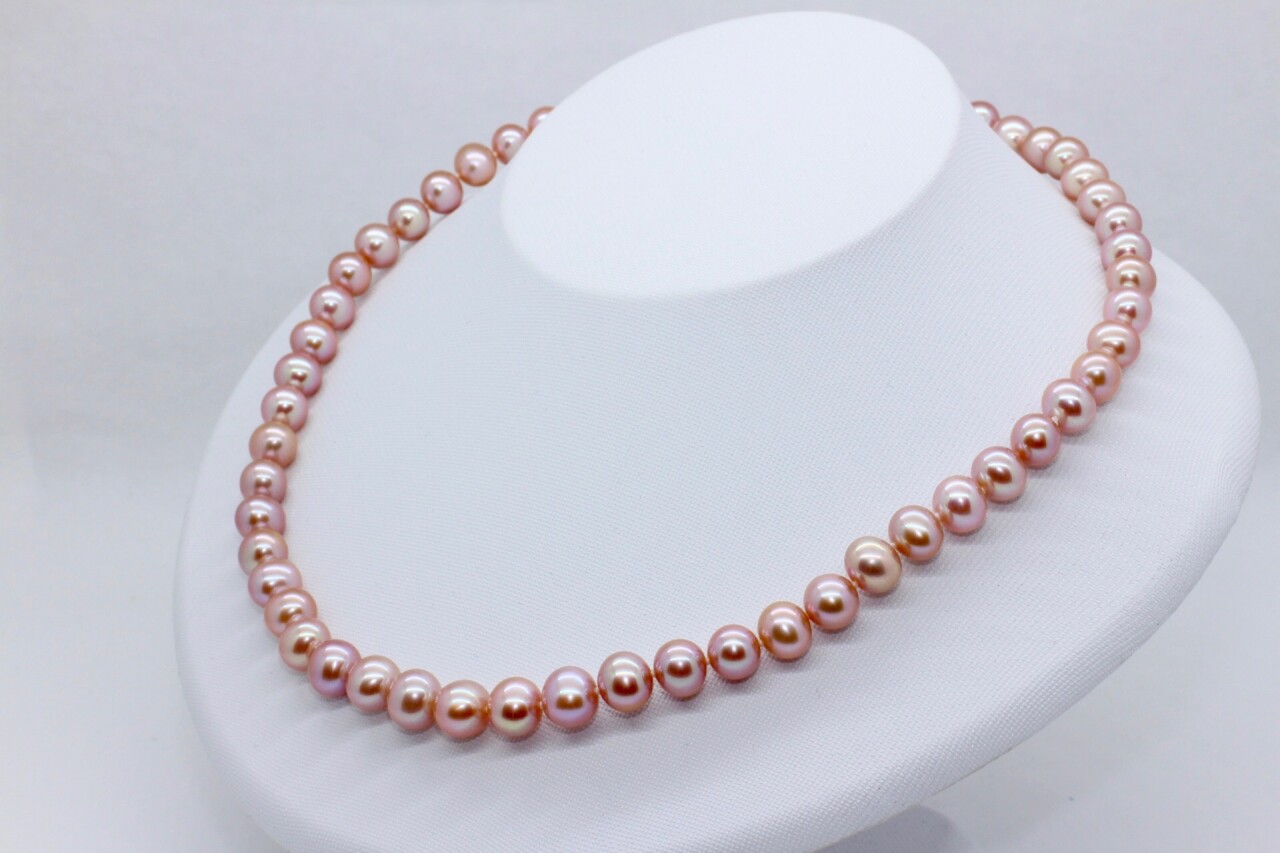 【上品なピンク】8.5-7.5mm淡水真珠ネックレス　ピンク