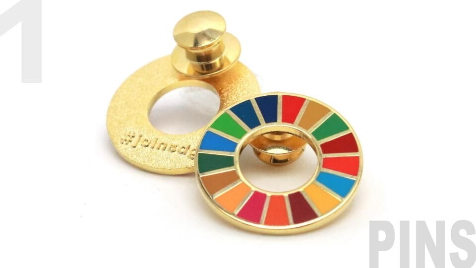SDGsピンバッジ【PINS】1個（送料無料）【正規品】国連ガイドライン遵守/小さめゴールド真鍮製/日本製薄型高級ピン【joinsdgs】
